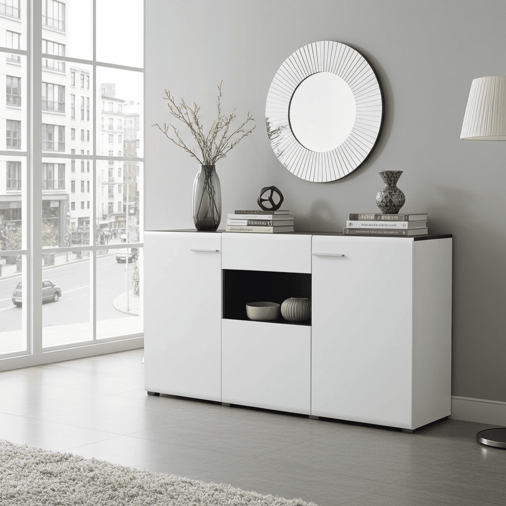White 3 door sideboard with cabinet storage