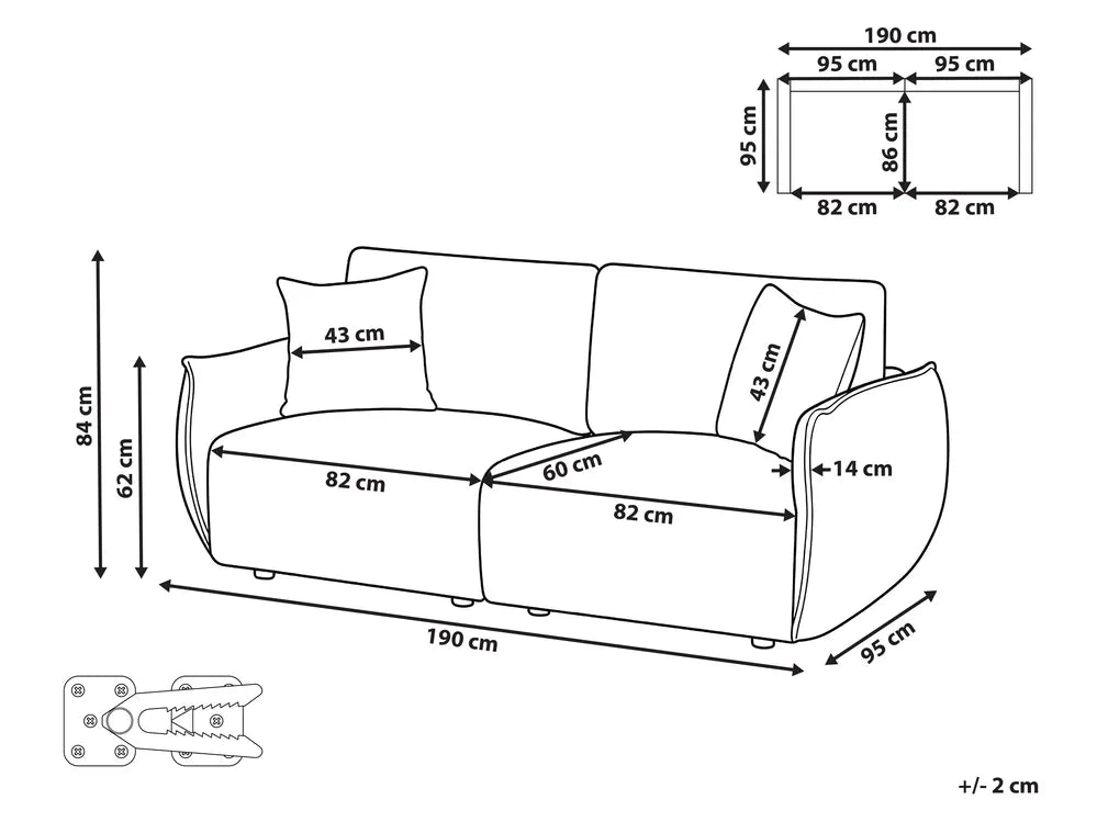 Modular Sofa 2 Seater Fabric Green Leiani