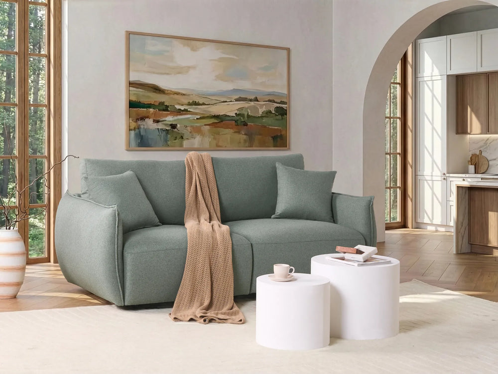 Modular green upholstered 2‑seater sofa for contemporary living rooms