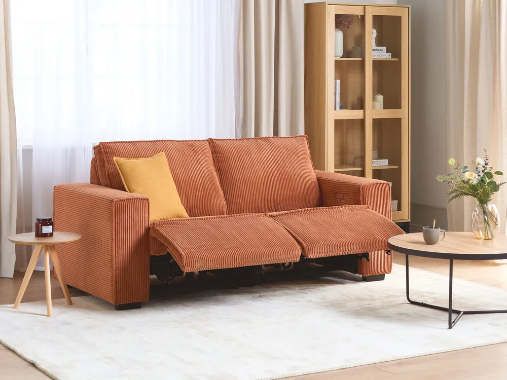 Electric Recliner Sofa 2 Seater Corduroy Orange Hanscom