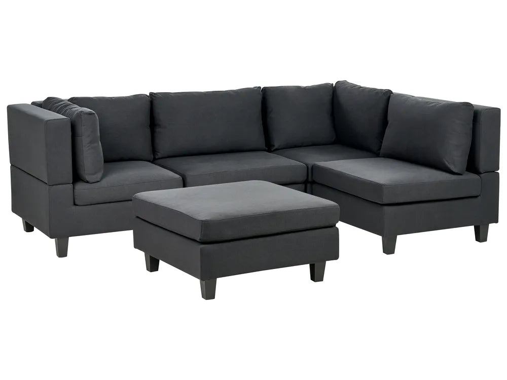 Modular Corner Sofa 4 Seater Fabric Black with Ottoman Left Hand Turella