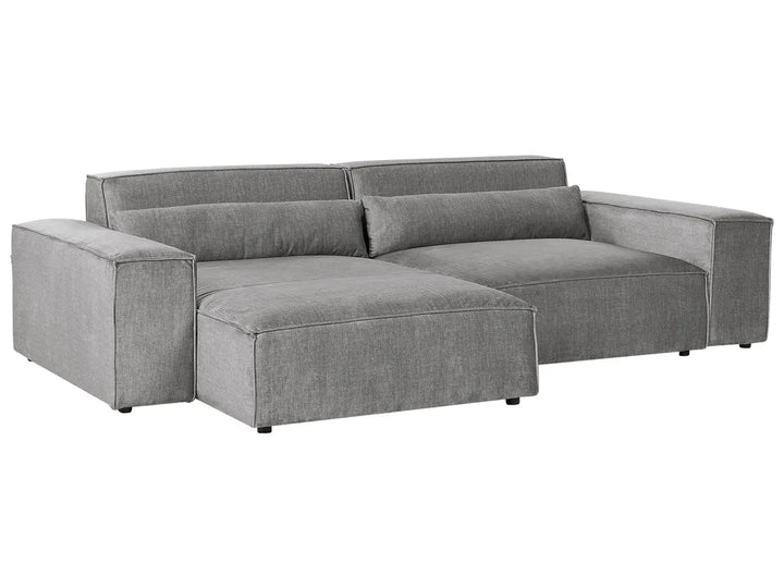 Modular Corner Sofa 2 Seater Fabric Grey with Ottoman Right Hand Bouke