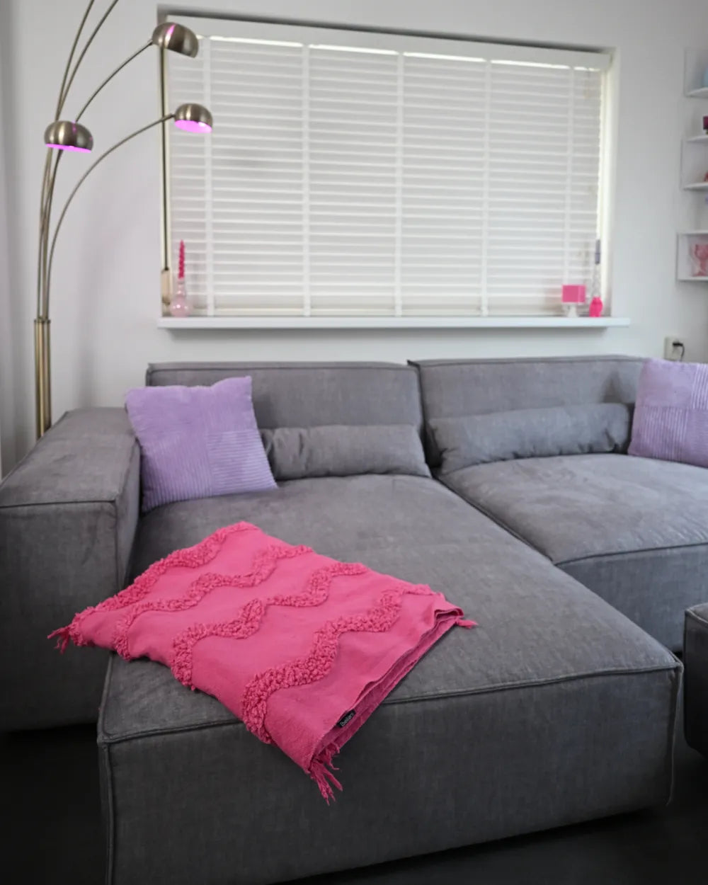 Modular Corner Sofa 2 Seater Fabric Grey with Ottoman Right Hand Bouke
