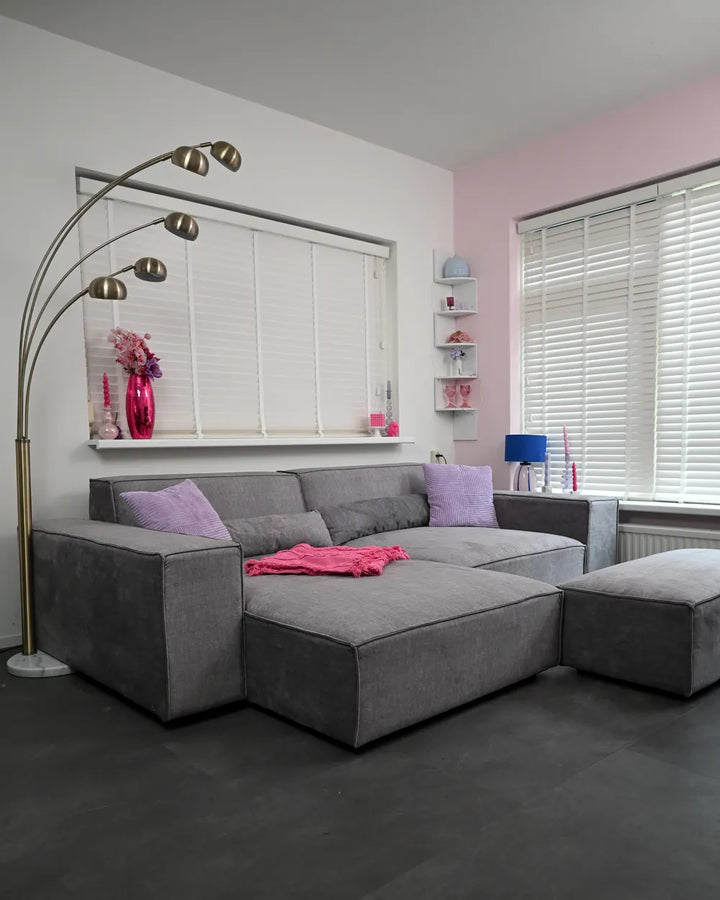 Modular Corner Sofa 2 Seater Fabric Grey with Ottoman Right Hand Bouke
