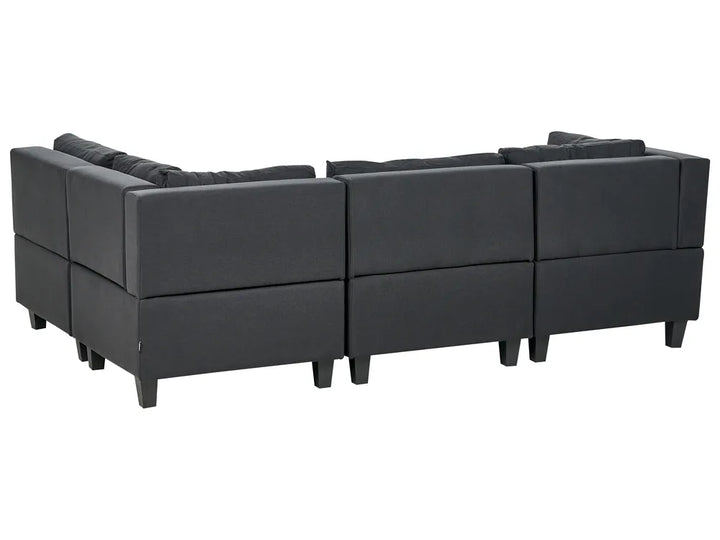 Modular Corner Sofa 4 Seater Fabric Black with Ottoman Left Hand Turella