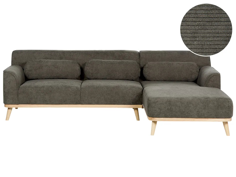 Corner Sofa 3 Seater Corduroy Dark Green Left Hand Arvo