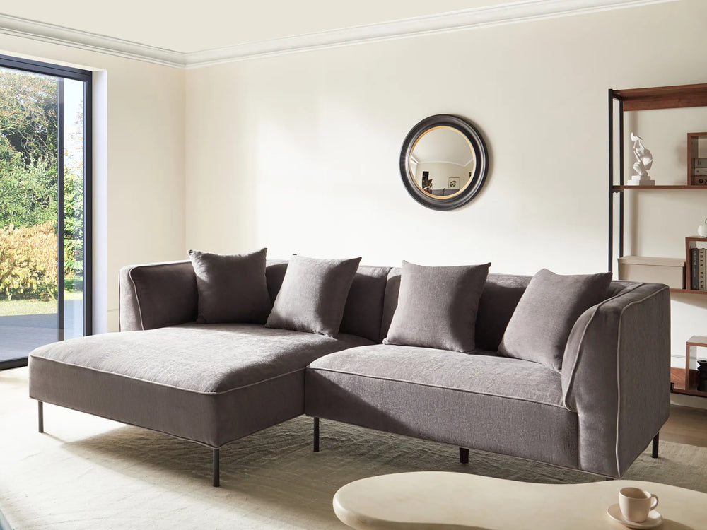 Right-hand 3-seater corner sofa in taupe chenille