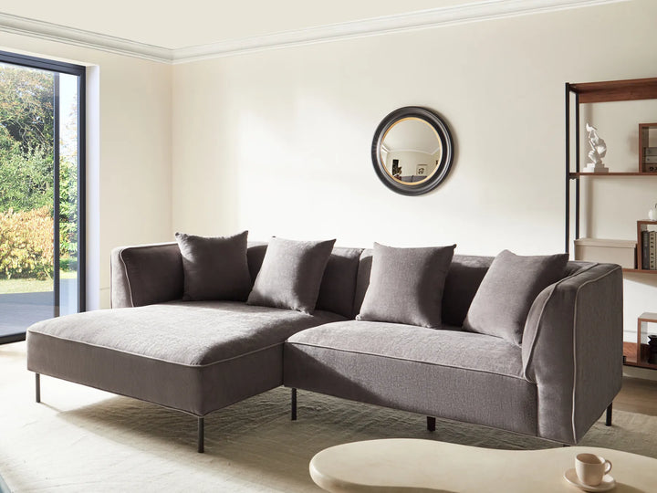 Right-hand 3-seater corner sofa in taupe chenille