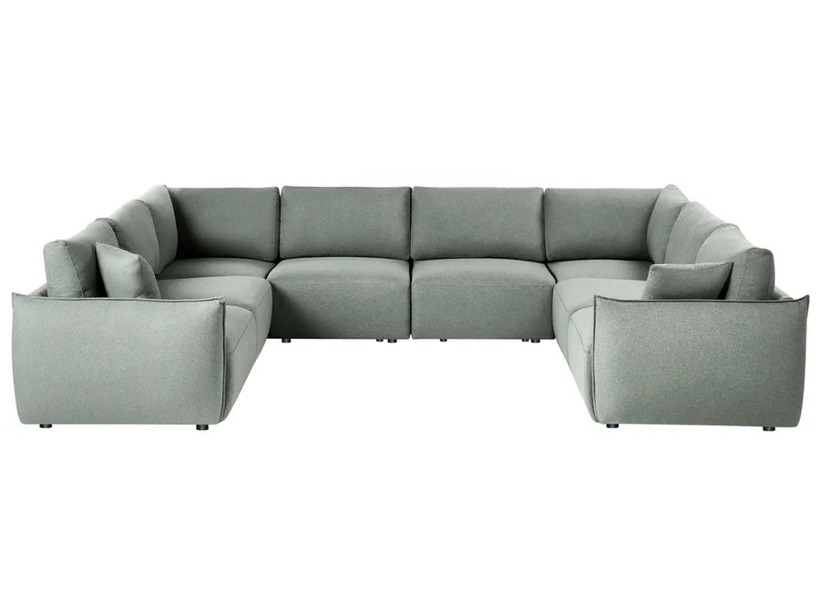 8-seater modular U-shape sofa in green fabric
