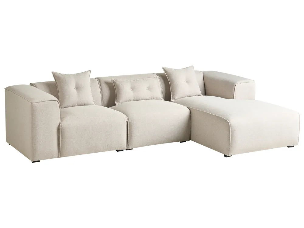 Corner Sofa 3 Seater DOLVA Fabric Light Beige Left Hand Rafael