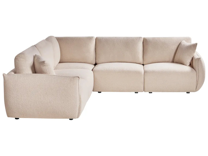 Right-hand 5-seater modular corner sofa in beige bouclé