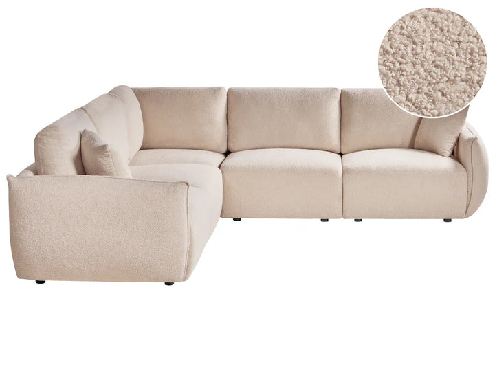 Modular Corner Sofa 5 Seater Boucle Beige Right Hand Leiani