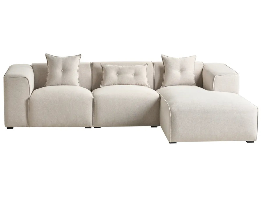 Left-hand 3-seater corner sofa in light beige fabric