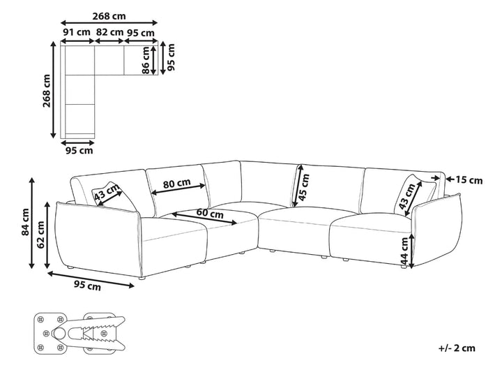 Modular Corner Sofa 5 Seater Boucle Beige Right Hand Leiani