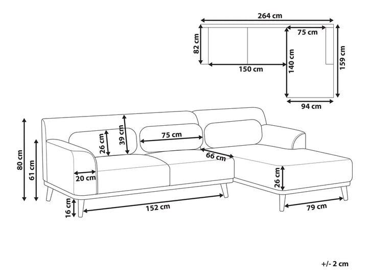 Corner Sofa 3 Seater Corduroy Dark Green Left Hand Arvo