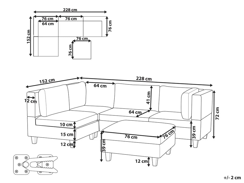 Modular Corner Sofa 4 Seater Fabric Light Beige with Ottoman Right Hand Turella