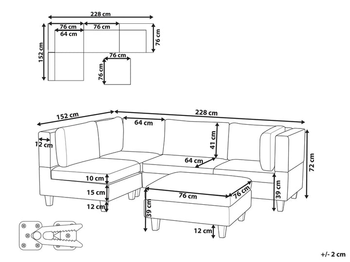 Modular Corner Sofa 4 Seater Fabric Light Beige with Ottoman Right Hand Turella