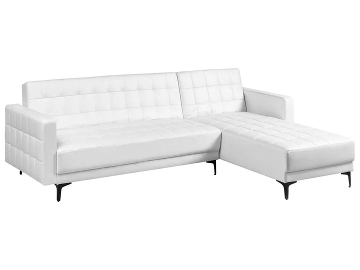 Modular Corner Sofa Bed 4 Seater Faux Leather White Left Hand Denby