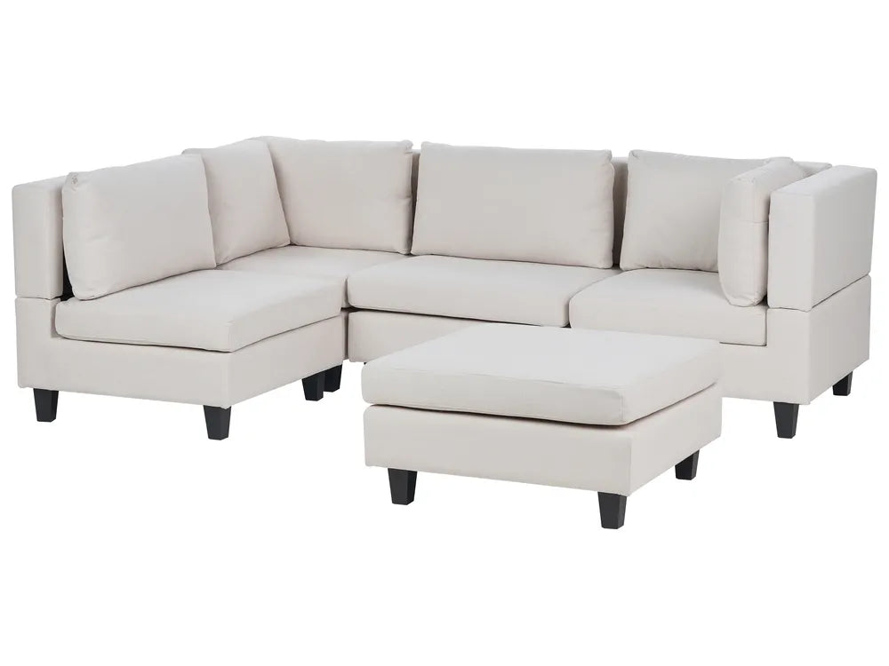 Modular Corner Sofa 4 Seater Fabric Light Beige with Ottoman Right Hand Turella