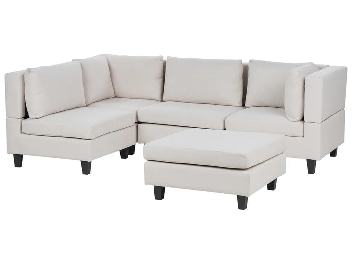 Modular Corner Sofa 4 Seater Fabric Light Beige with Ottoman Right Hand Turella
