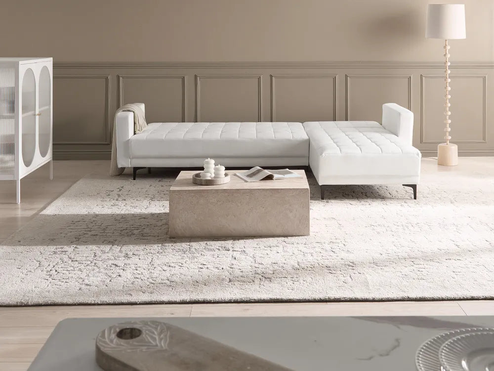 Modular Corner Sofa Bed 4 Seater Faux Leather White Left Hand Denby