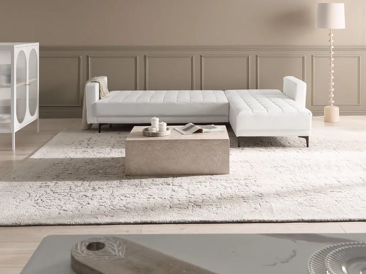 Modular Corner Sofa Bed 4 Seater Faux Leather White Left Hand Denby