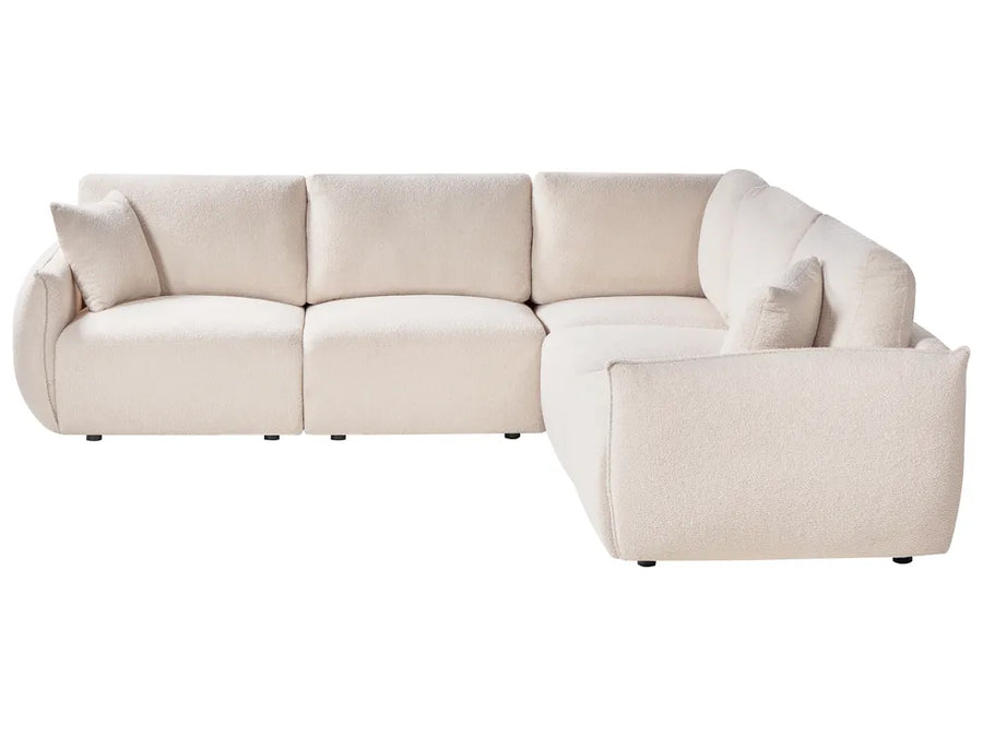 Left-hand 5-seater modular corner sofa in off-white bouclé