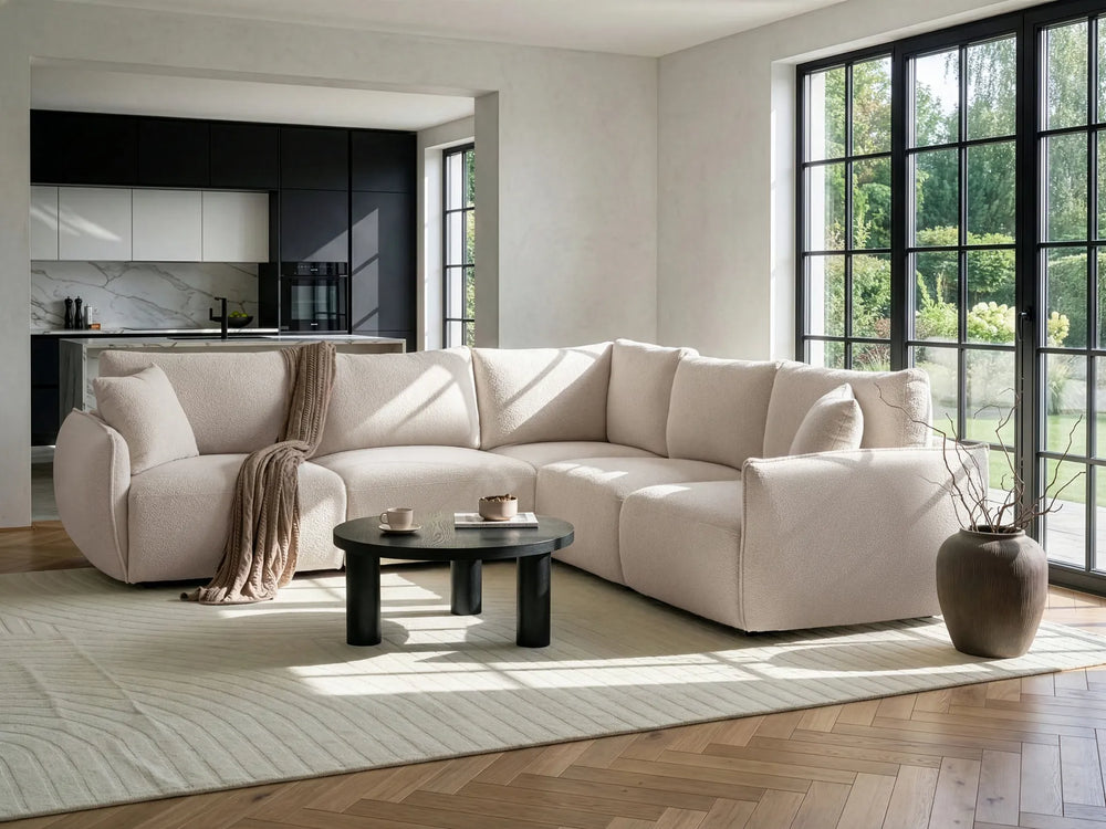 Off-white bouclé modular corner sofa, left-hand layout