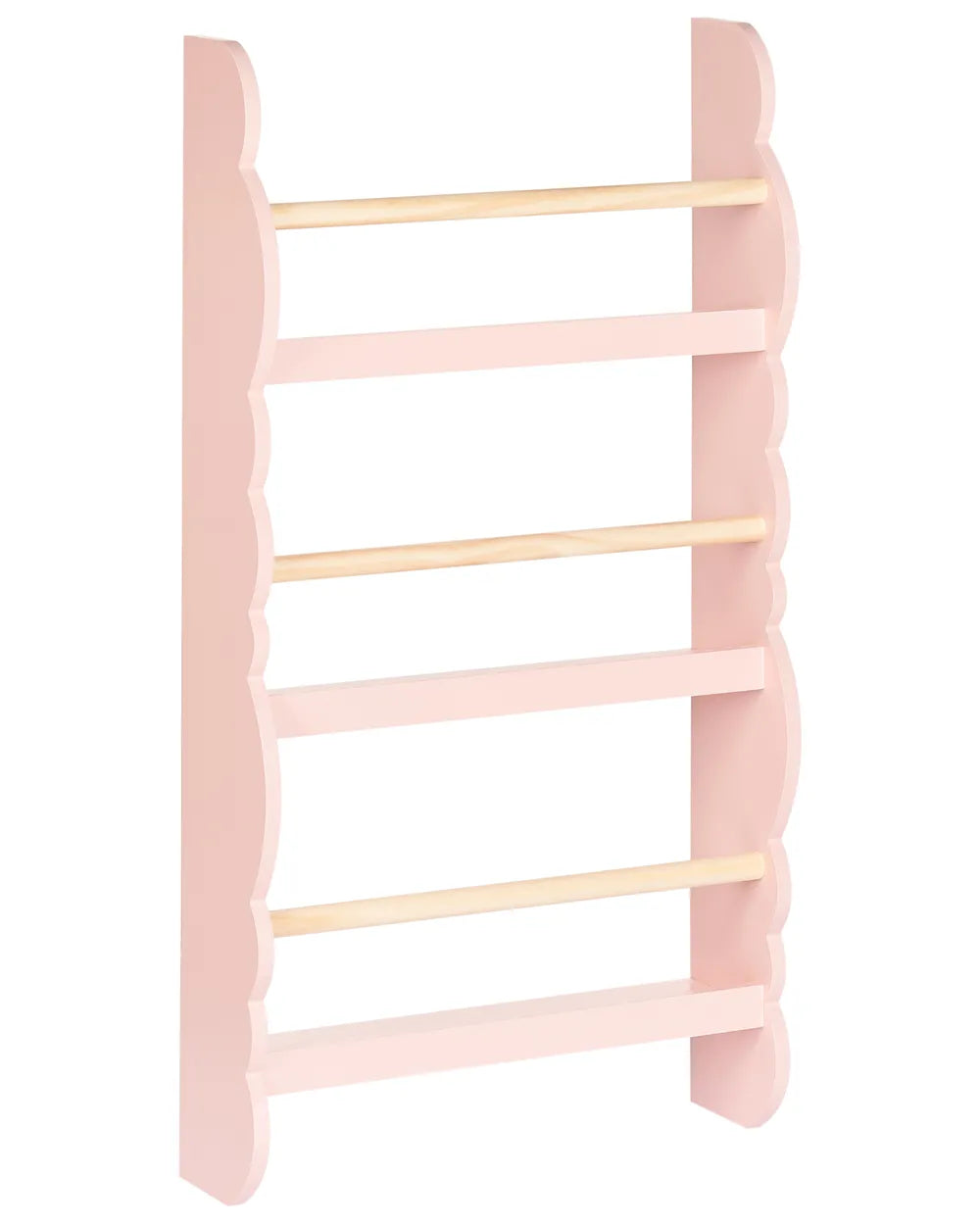 Pink wooden ladder shelf on a white background