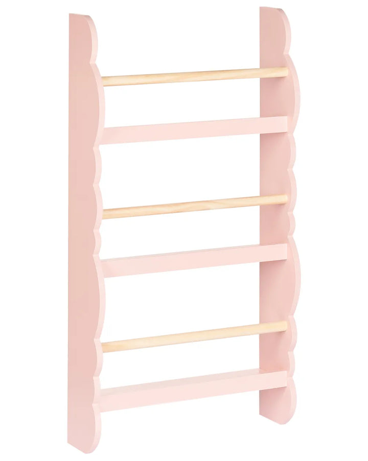 Pink wooden ladder shelf on a white background