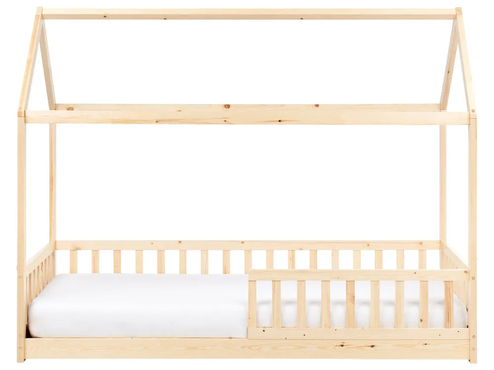 Kids Bed House Pine Wood 90 x 200 cm (EU Single) Light Brown Casandra