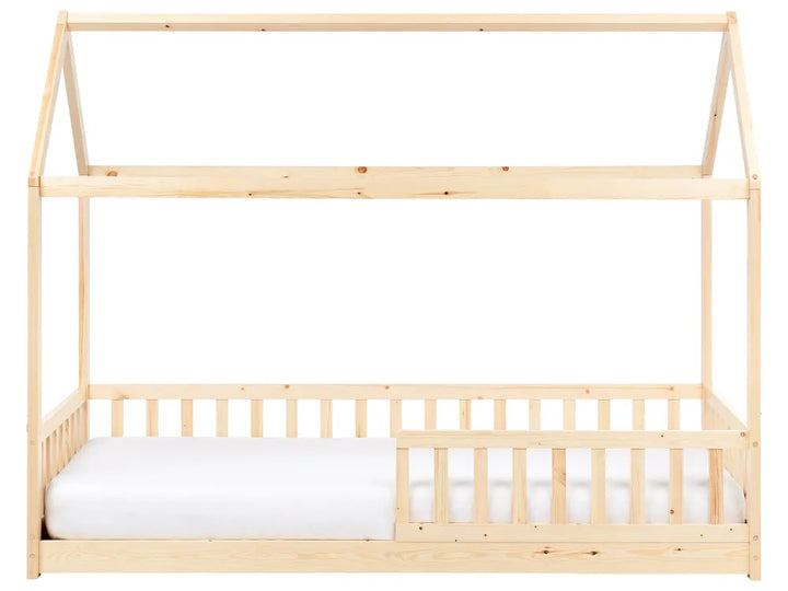 Kids Bed House Pine Wood 90 x 200 cm (EU Single) Light Brown Casandra