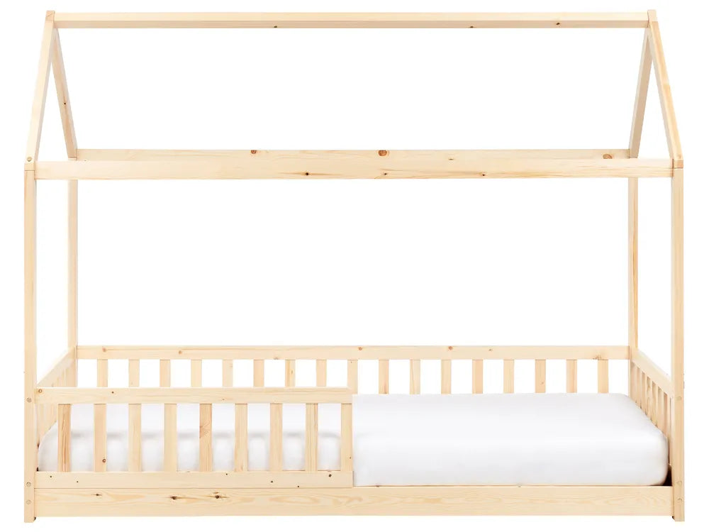 Kids Bed House Pine Wood 90 x 200 cm (EU Single) Light Brown Casandra