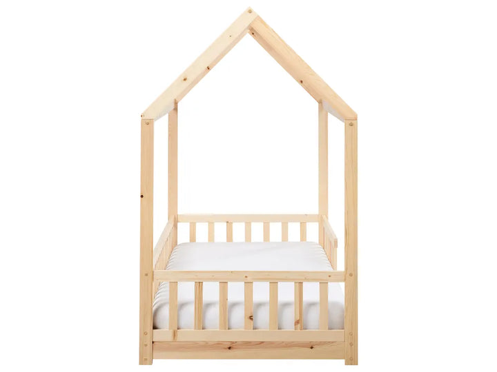 Kids Bed House Pine Wood 90 x 200 cm (EU Single) Light Brown Casandra