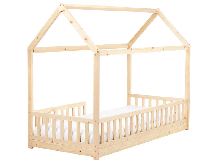 Kids Bed House Pine Wood 90 x 200 cm (EU Single) Light Brown Casandra