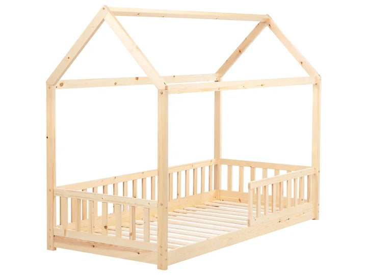 Kids Bed House Pine Wood 90 x 200 cm (EU Single) Light Brown Casandra