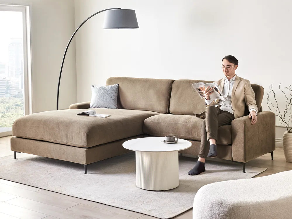 Corner Sofa 3 Seater Fabric Brown Right Hand Emilio