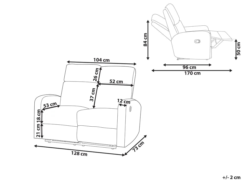 Manual Recliner Sofa 2 Seater Velvet Off-White Phillips