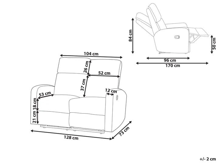 Manual Recliner Sofa 2 Seater Velvet Off-White Phillips