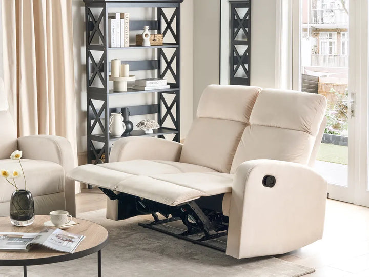 Manual Recliner Sofa 2 Seater Velvet Off-White Phillips