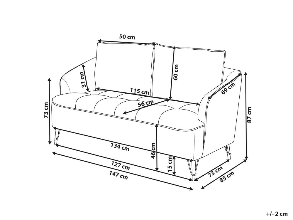 Sofa 2 Seater Fabric Light Brown Adame