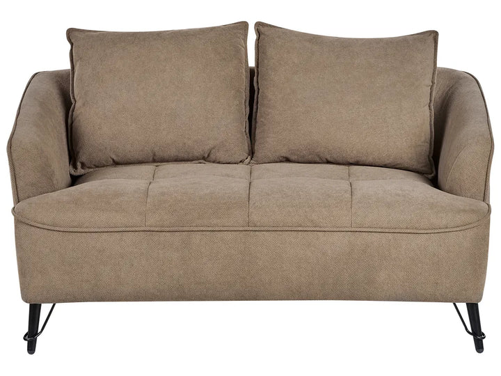 Beige sofa with two cushions on a white background