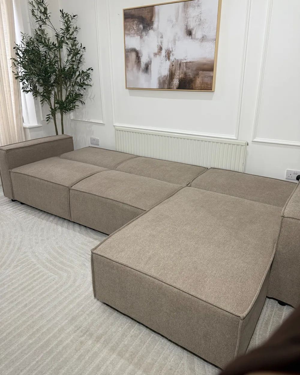 Corner Sofa Bed 3 Seater Fabric Beige Left Hand Loette