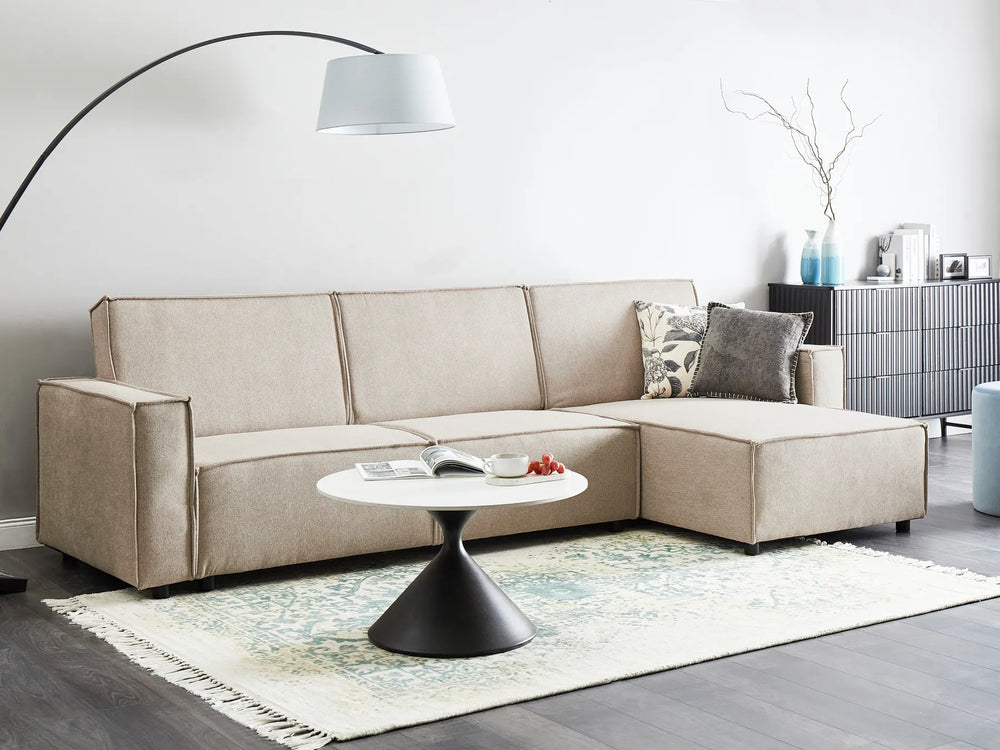 Left hand beige fabric corner sofa bed modern design