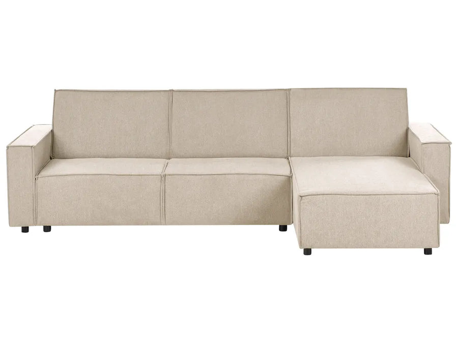 Beige fabric corner sofa bed 3 seater left hand