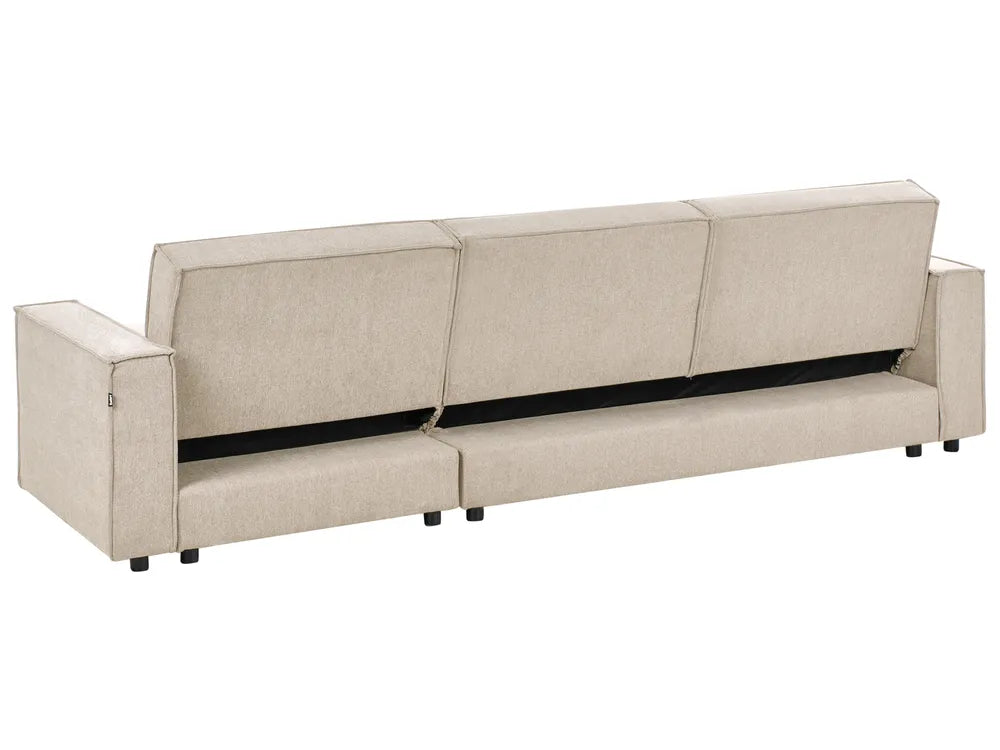 Corner Sofa Bed 3 Seater Fabric Beige Left Hand Loette