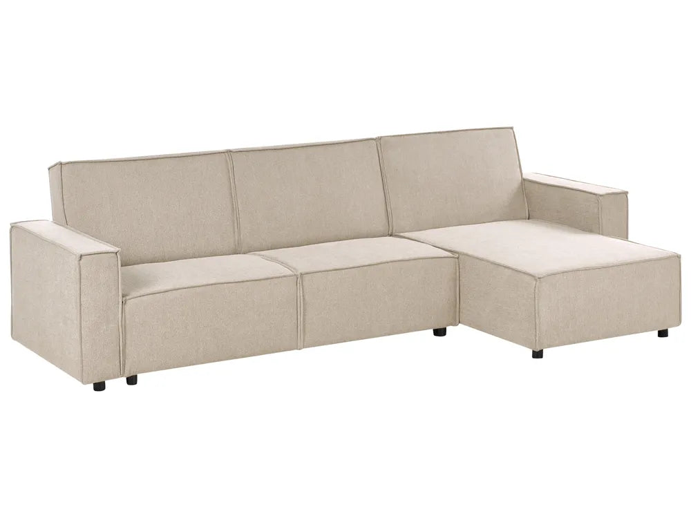 Corner Sofa Bed 3 Seater Fabric Beige Left Hand Loette