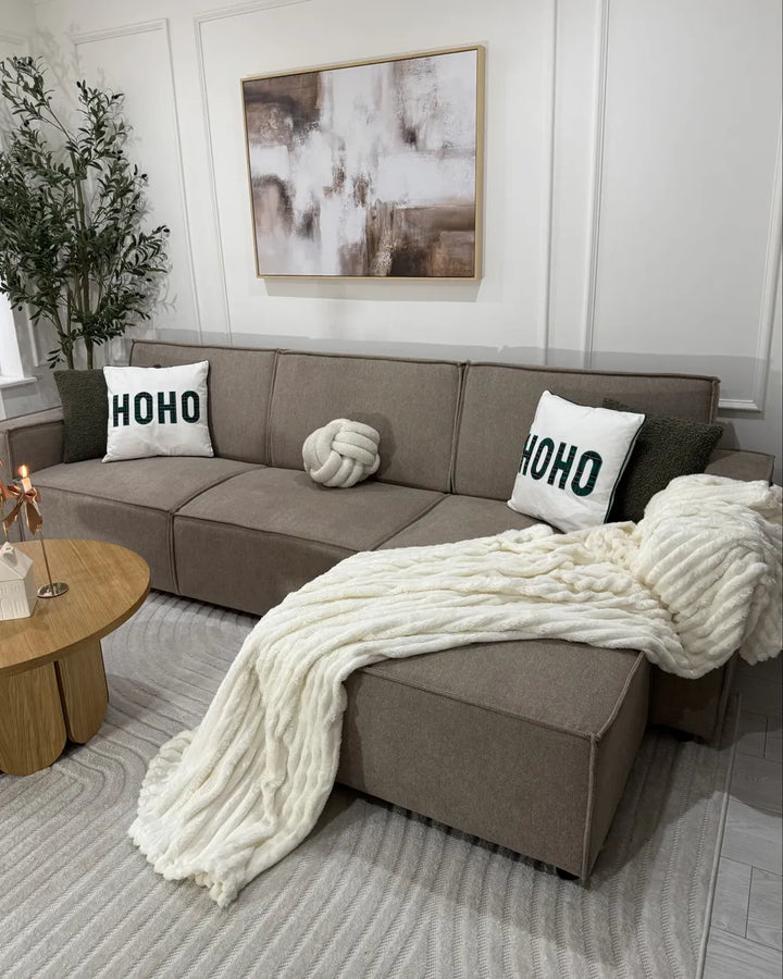 Corner Sofa Bed 3 Seater Fabric Beige Left Hand Loette