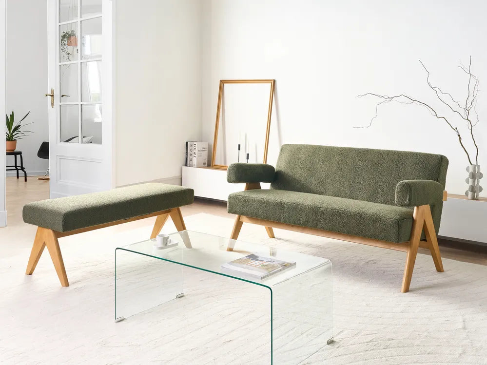 Sofa 2 Seater Boucle Green/ Light Brown Ludine