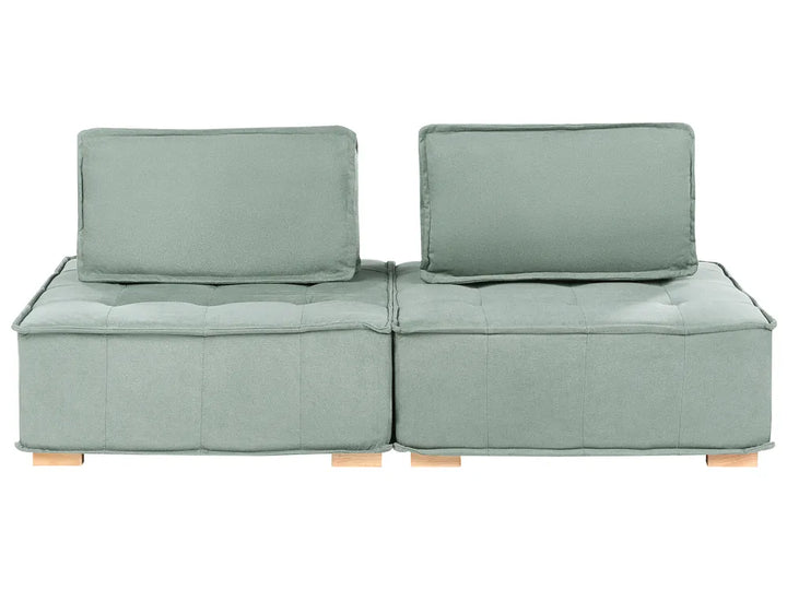 Light green modular 2 seater fabric sofa with wooden legs